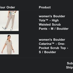 Small scrub top, medium scrub bottoms, boulder figs set, worn once